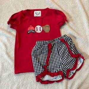 Appliqué Baseball Ruffle Short Set